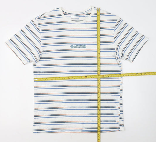 Columbia Men’s White Striped Cotton Crew Neck T-Shirt Size L