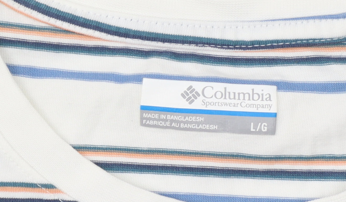 Columbia Men’s White Striped Cotton Crew Neck T-Shirt Size L