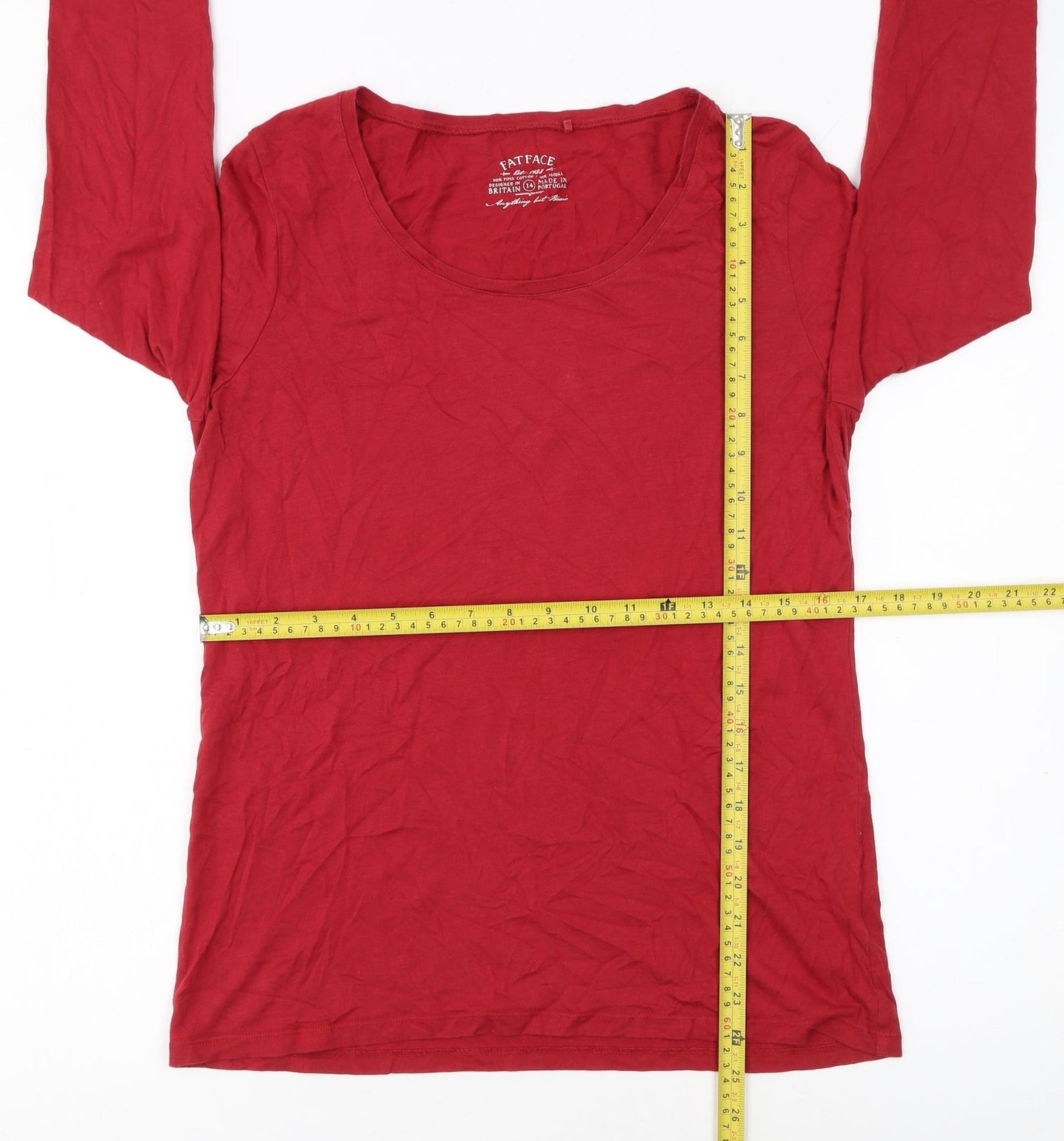 FatFace Women's Red 3/4 Sleeve Basic Jersey T-Shirt Size 14