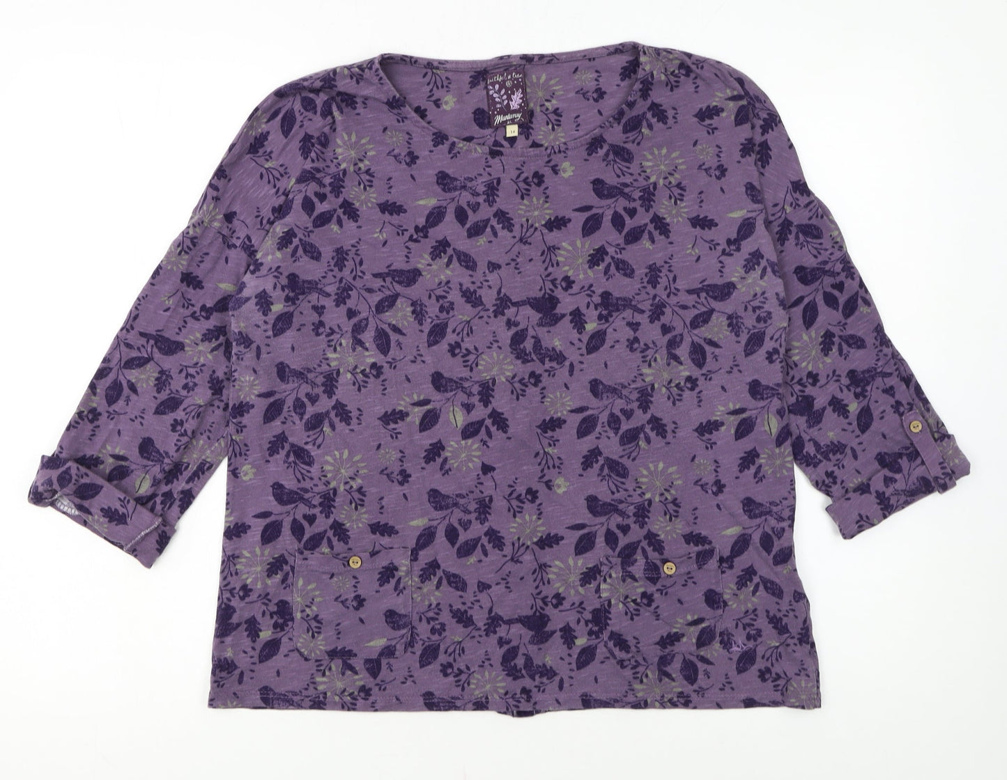 Mantaray Womens Purple Floral Cotton Tunic Blouse Size 14