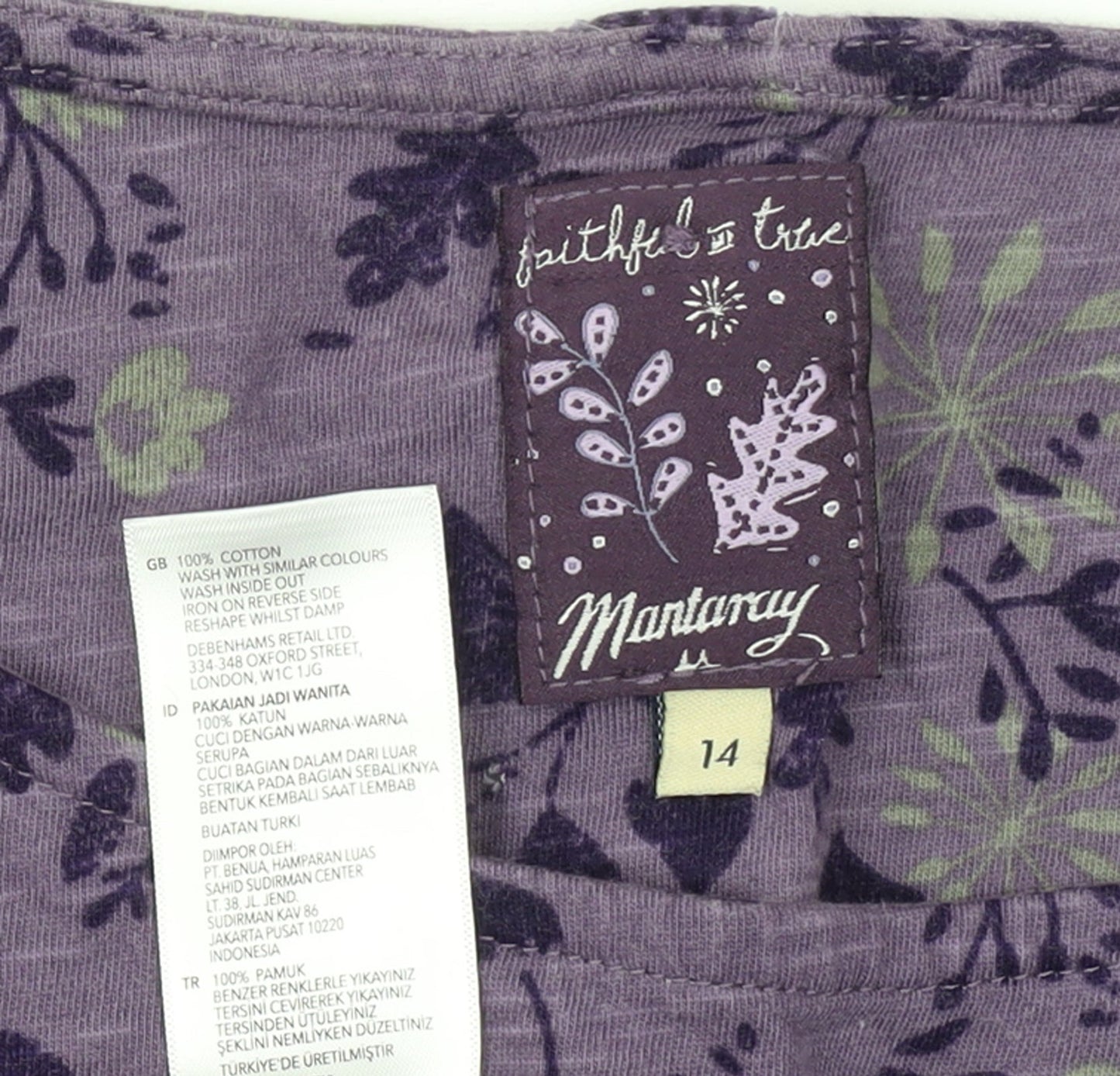 Mantaray Womens Purple Floral Cotton Tunic Blouse Size 14