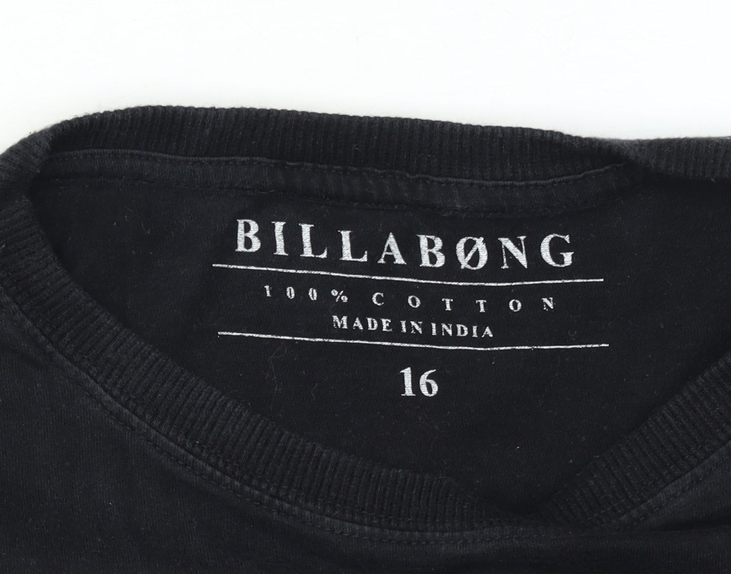 Billabong Boys Black Graphic Skull T-Shirt 16 Years 100% Cotton
