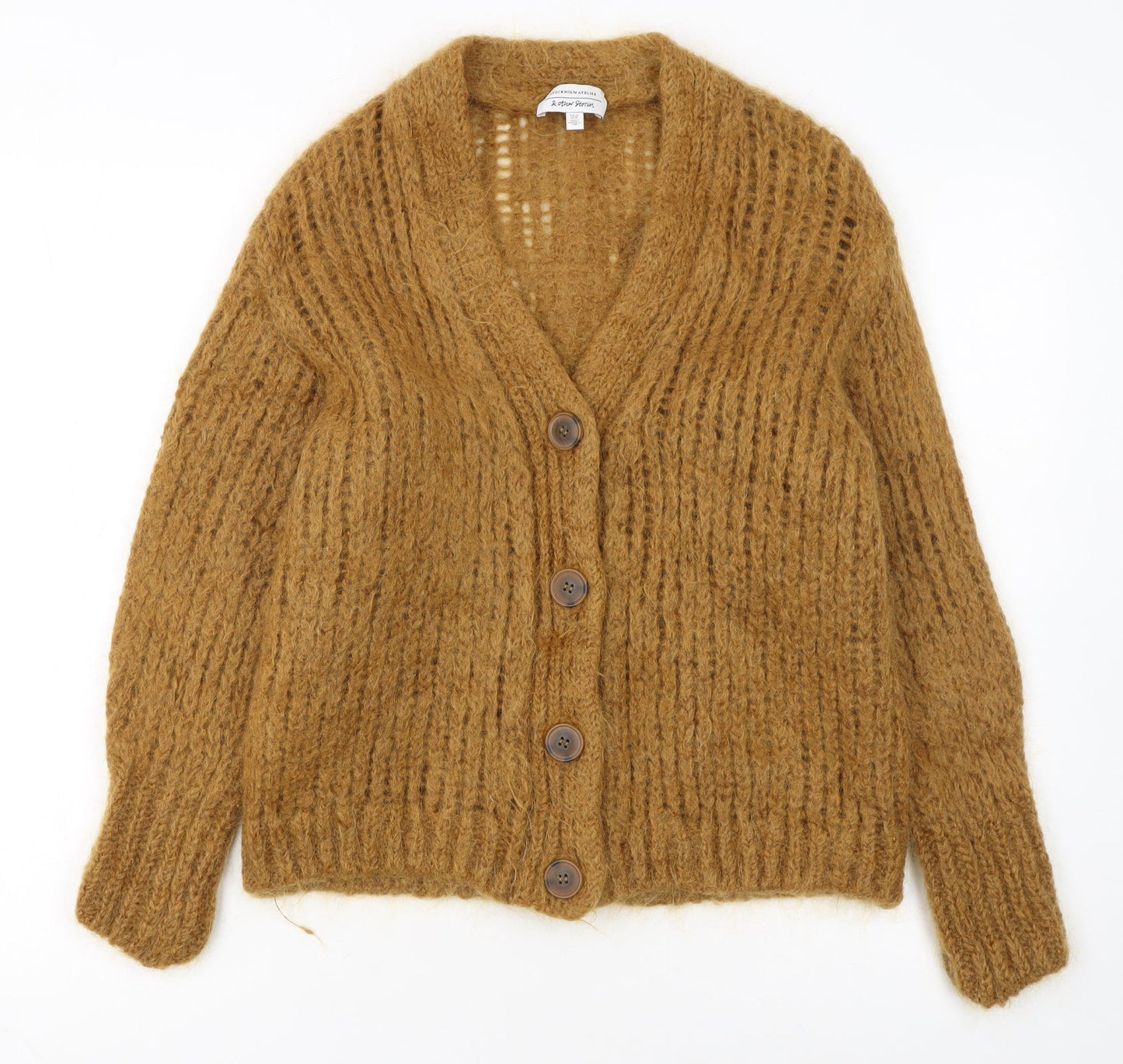 & Other Stories Women Brown XS Chunky Knit Mohair Wool Cardigan
