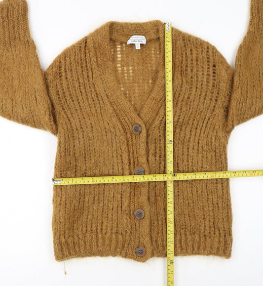 & Other Stories Women Brown XS Chunky Knit Mohair Wool Cardigan