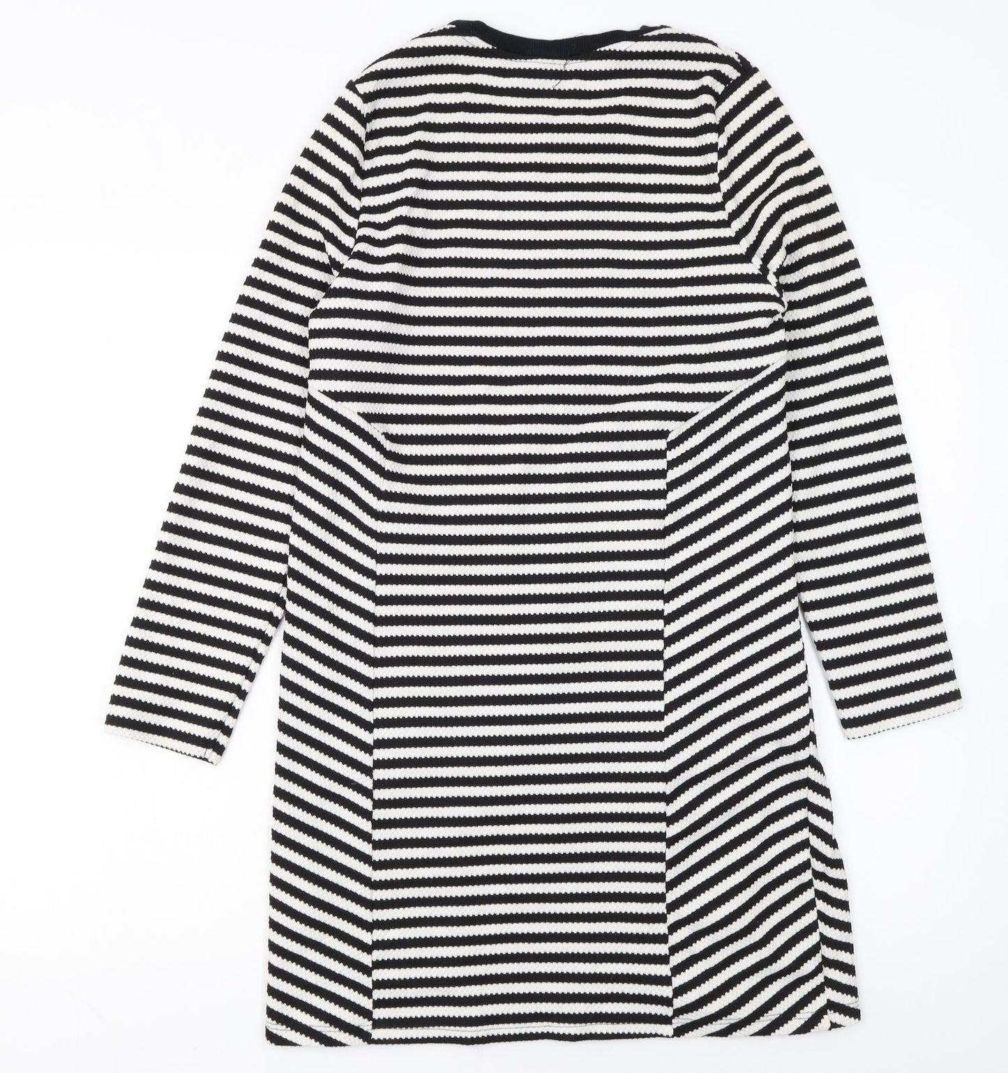 Topshop Women’s Black White Stripe Shift Dress Size 10 Knit Long Sleeve