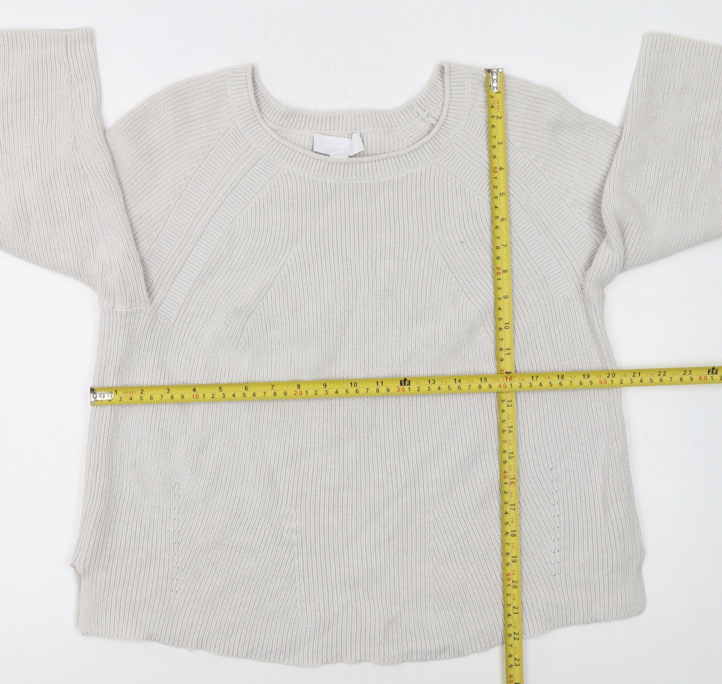 The White Company Women’s Ivory Cotton Crew Neck Jumper Size 8