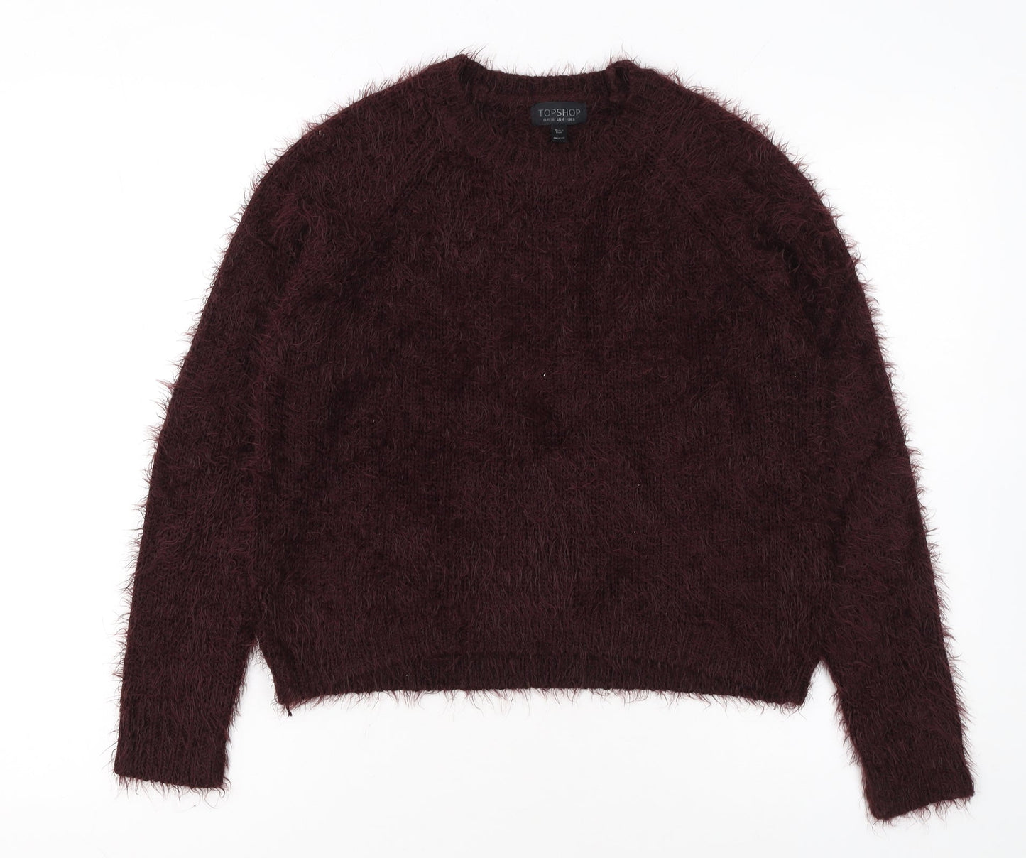 Topshop Women Brown Fluffy Knit Cropped Long Sleeve Jumper UK 8