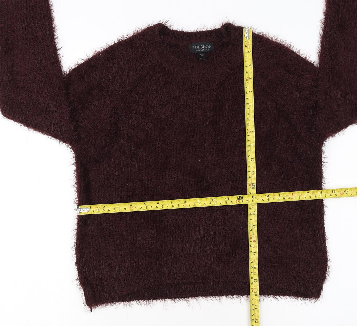 Topshop Women Brown Fluffy Knit Cropped Long Sleeve Jumper UK 8