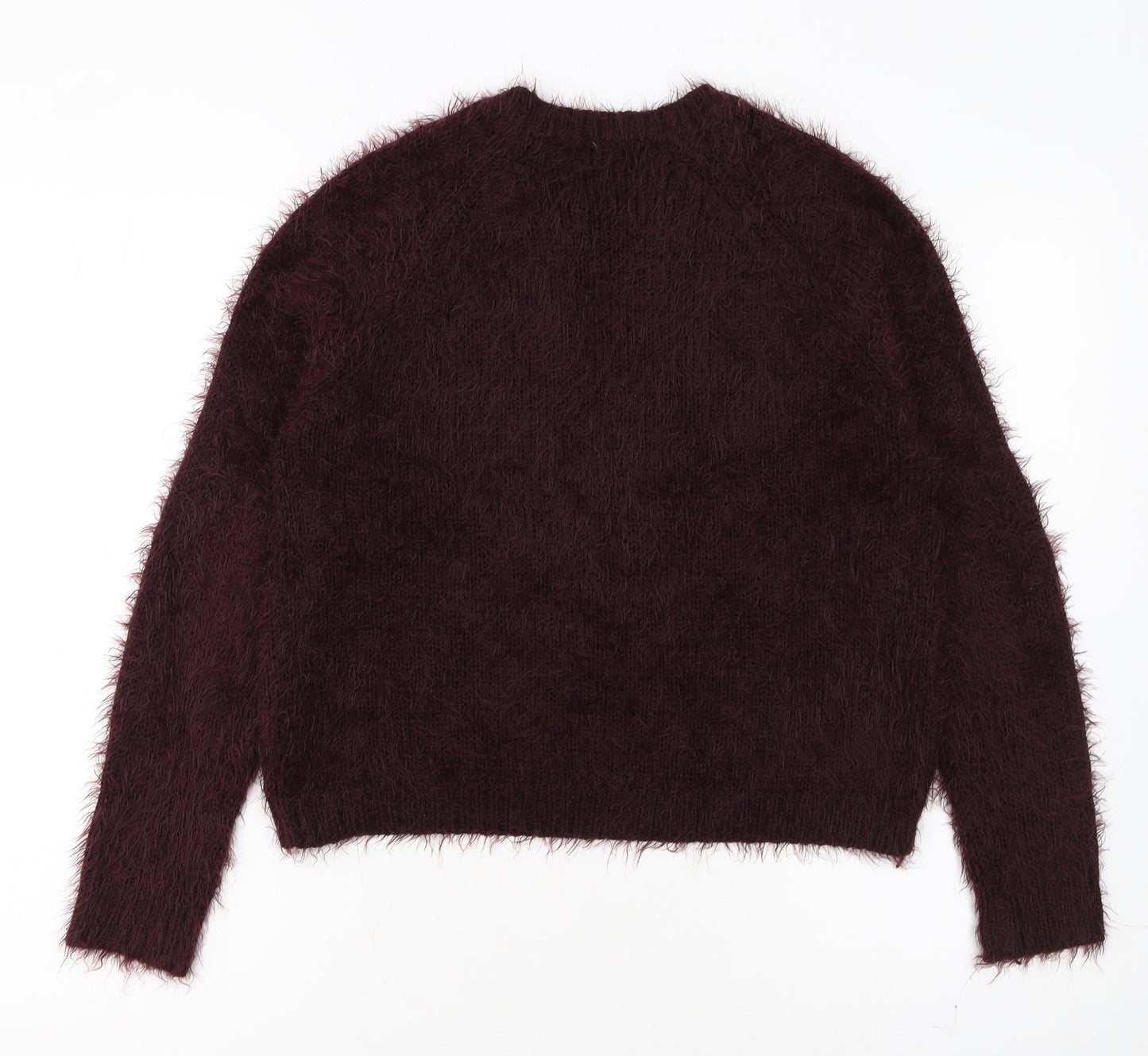 Topshop Women Brown Fluffy Knit Cropped Long Sleeve Jumper UK 8