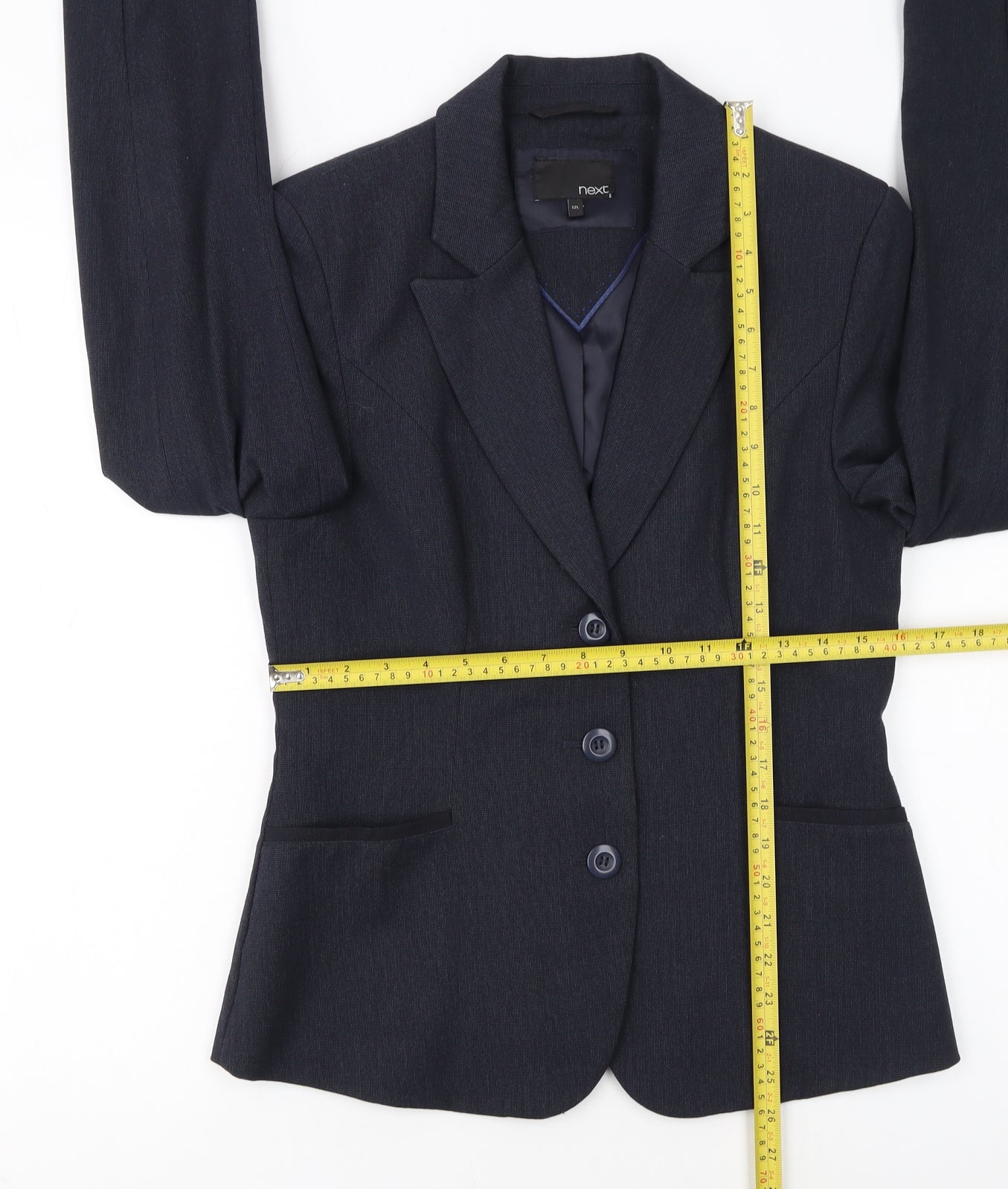 Next Women Navy Blue Single-Breasted Suit Jacket Size 12L