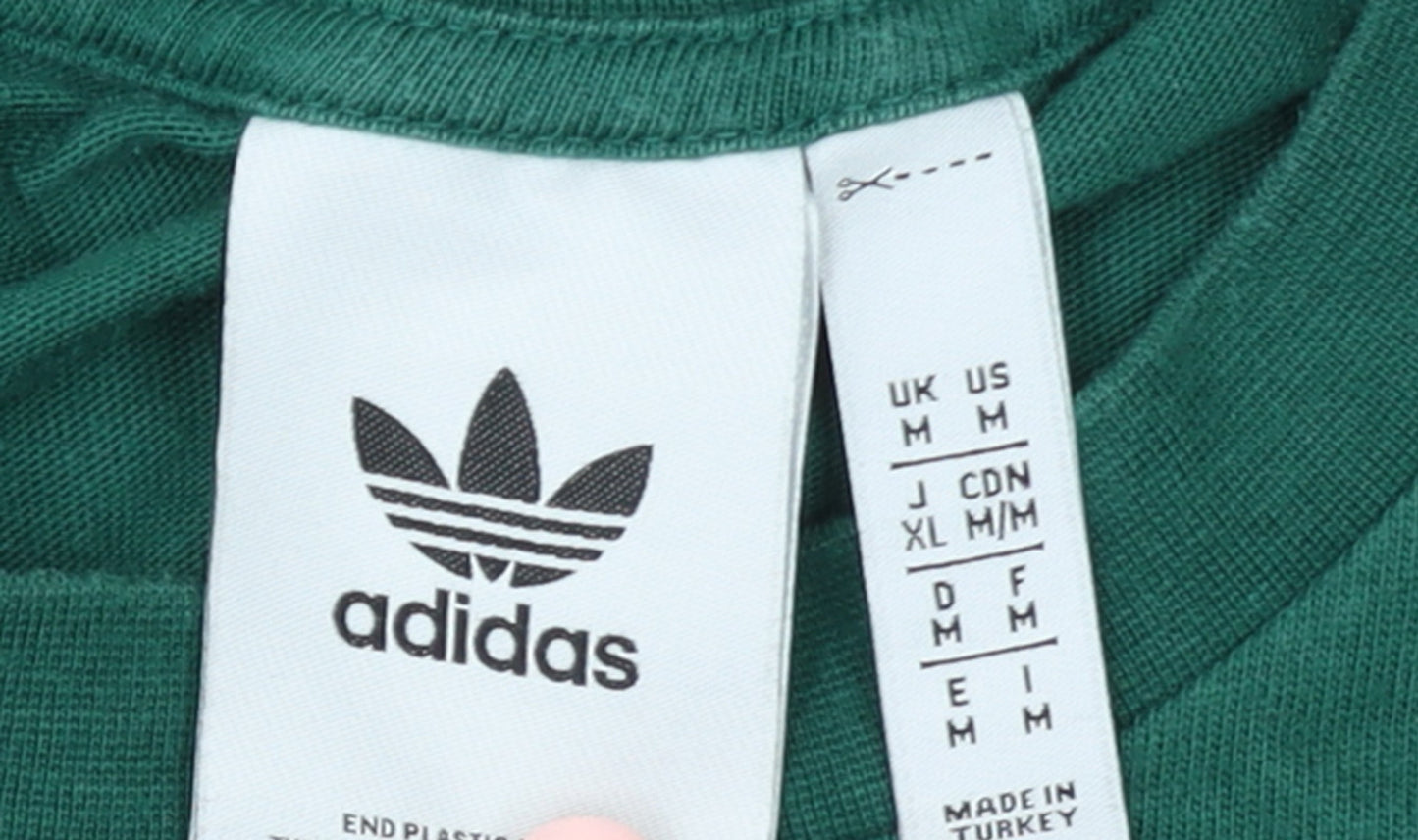 Adidas Men's Green Crew Neck Logo Cotton T-Shirt Size M