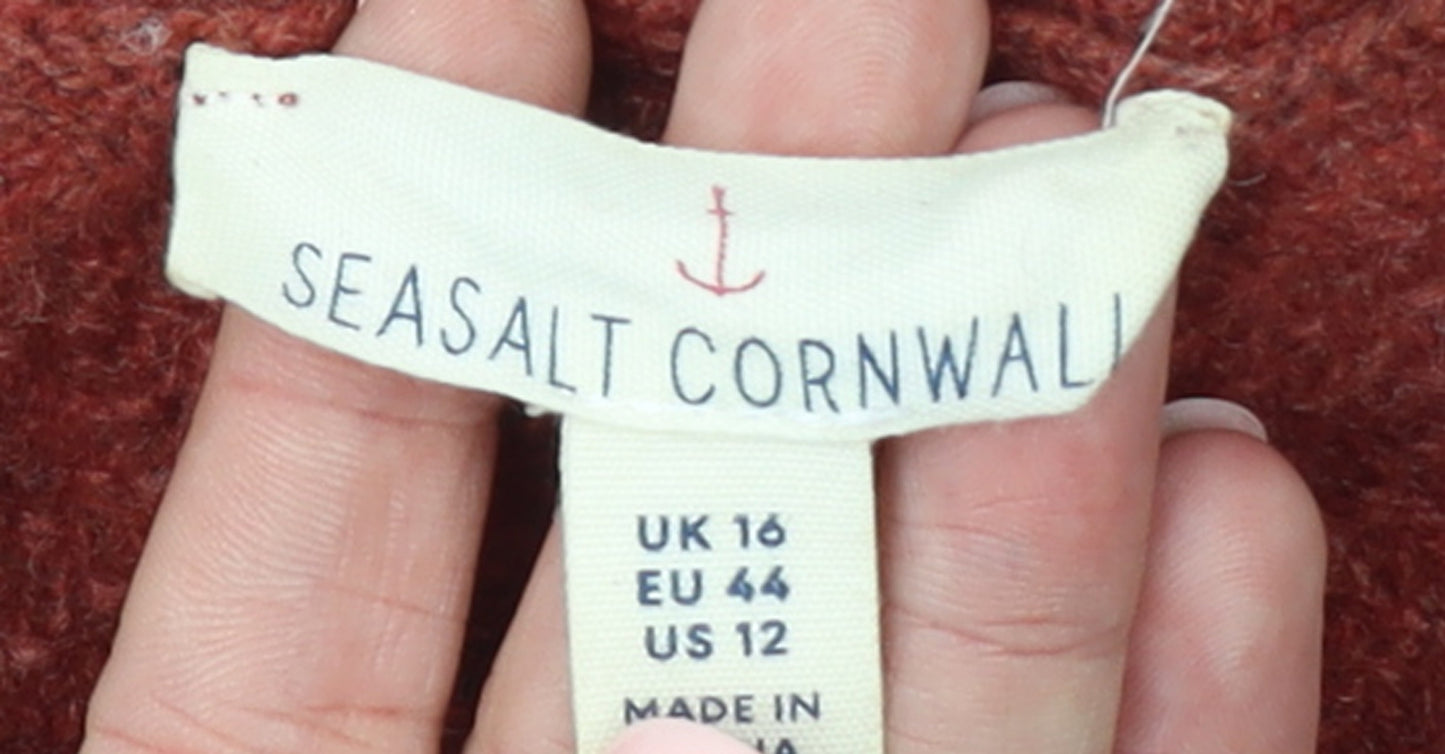 Seasalt Cornwall Women Brown Wool Knit Crew Neck Jumper UK 16