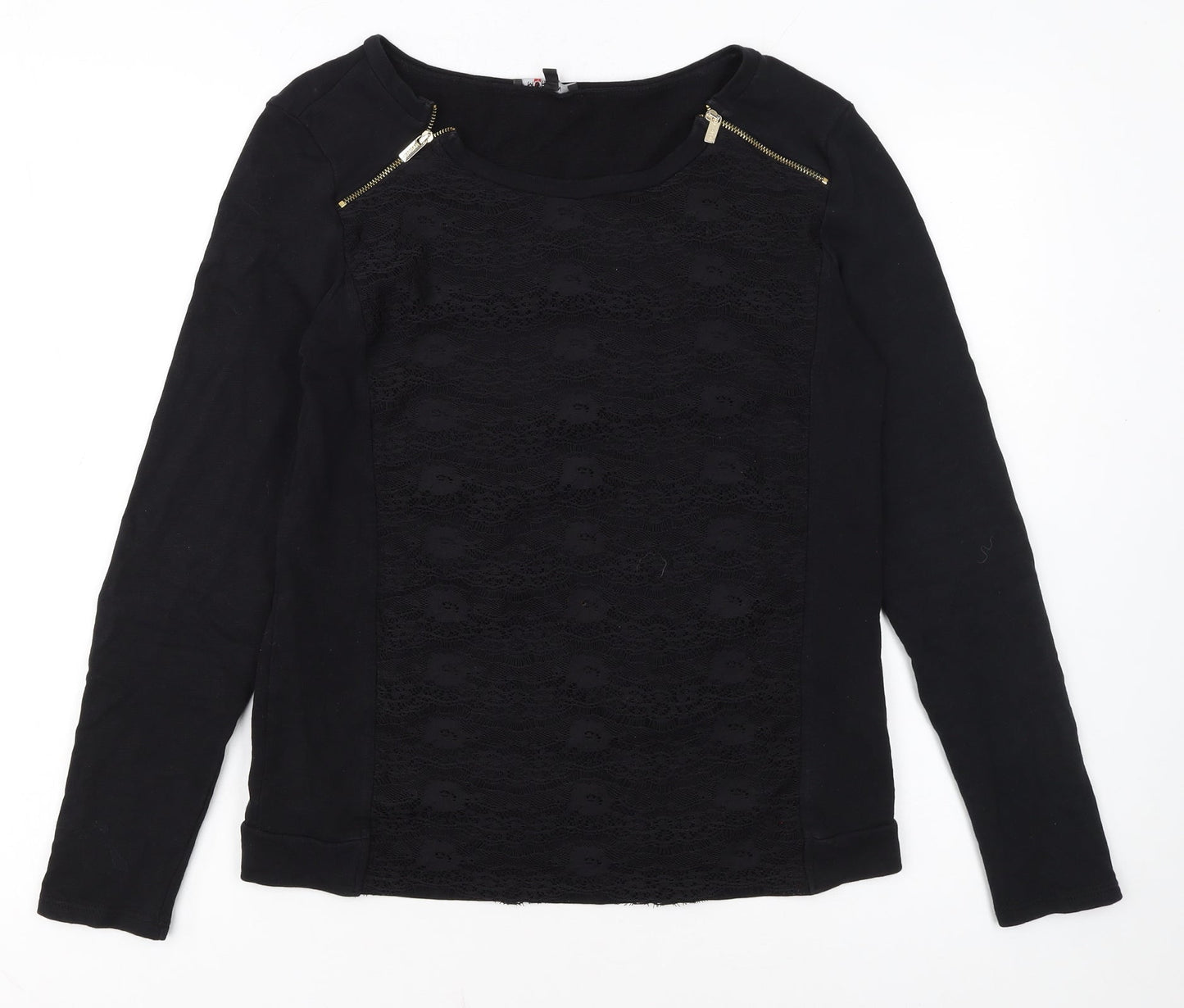 Morgan Women Black Lace Panel Pullover Sweatshirt Size S
