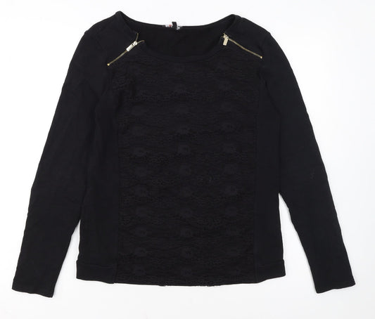 Morgan Women Black Lace Panel Pullover Sweatshirt Size S
