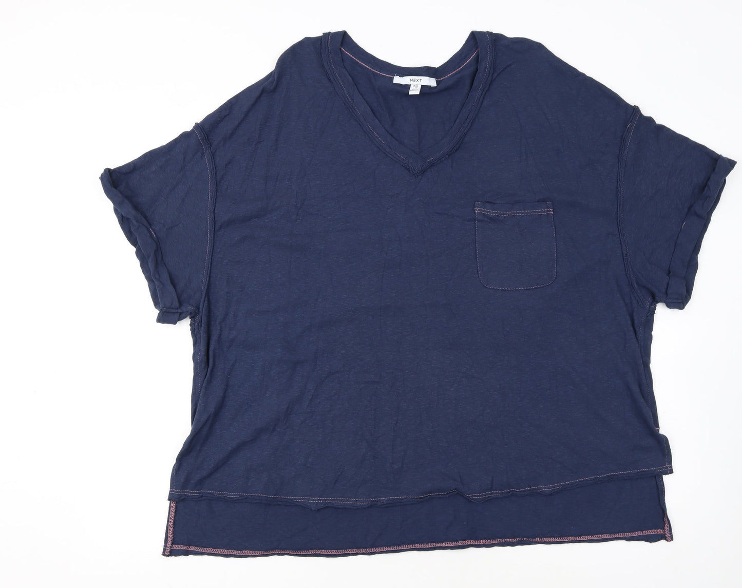 Next Women Blue V-Neck Short Sleeve Cotton Blend T-Shirt Size 22