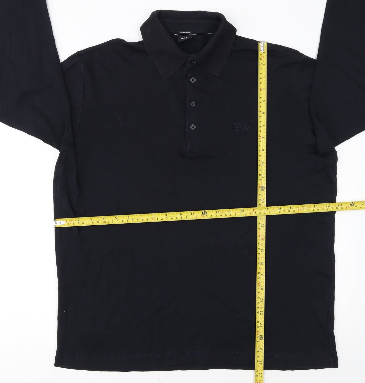 Hugo Boss Men's Black Long Sleeve Pima Cotton Polo Shirt XL