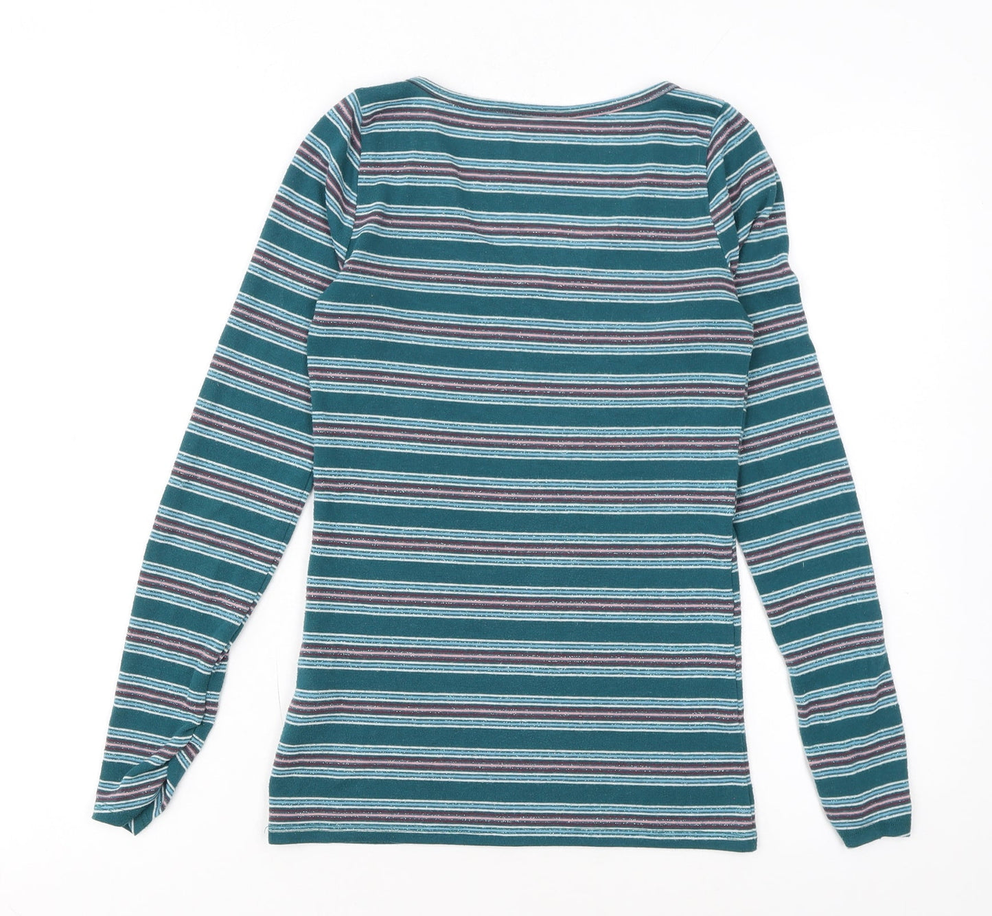 Hollister Women Blue Striped Long Sleeve V-Neck Slim Fit Top L