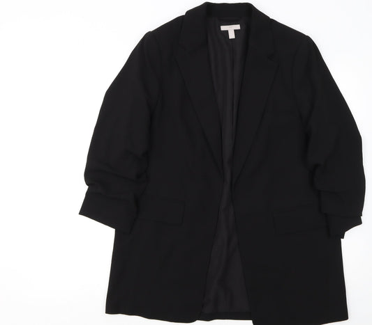 H&M Women Black Polyester Single-Breasted Blazer UK 12