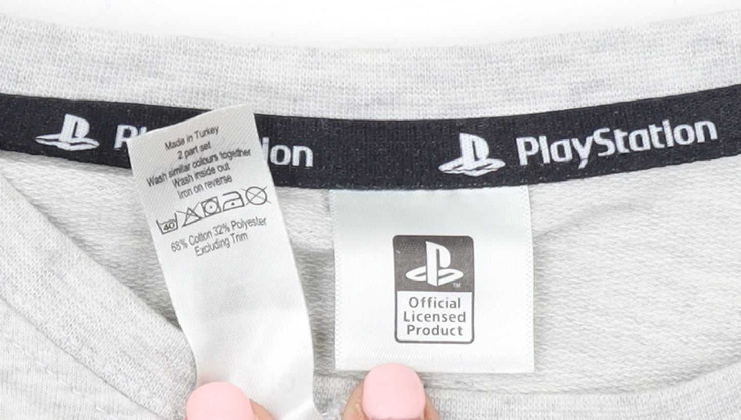 PlayStation Womens Grey Long Sleeve Logo Cotton T-Shirt Size 8