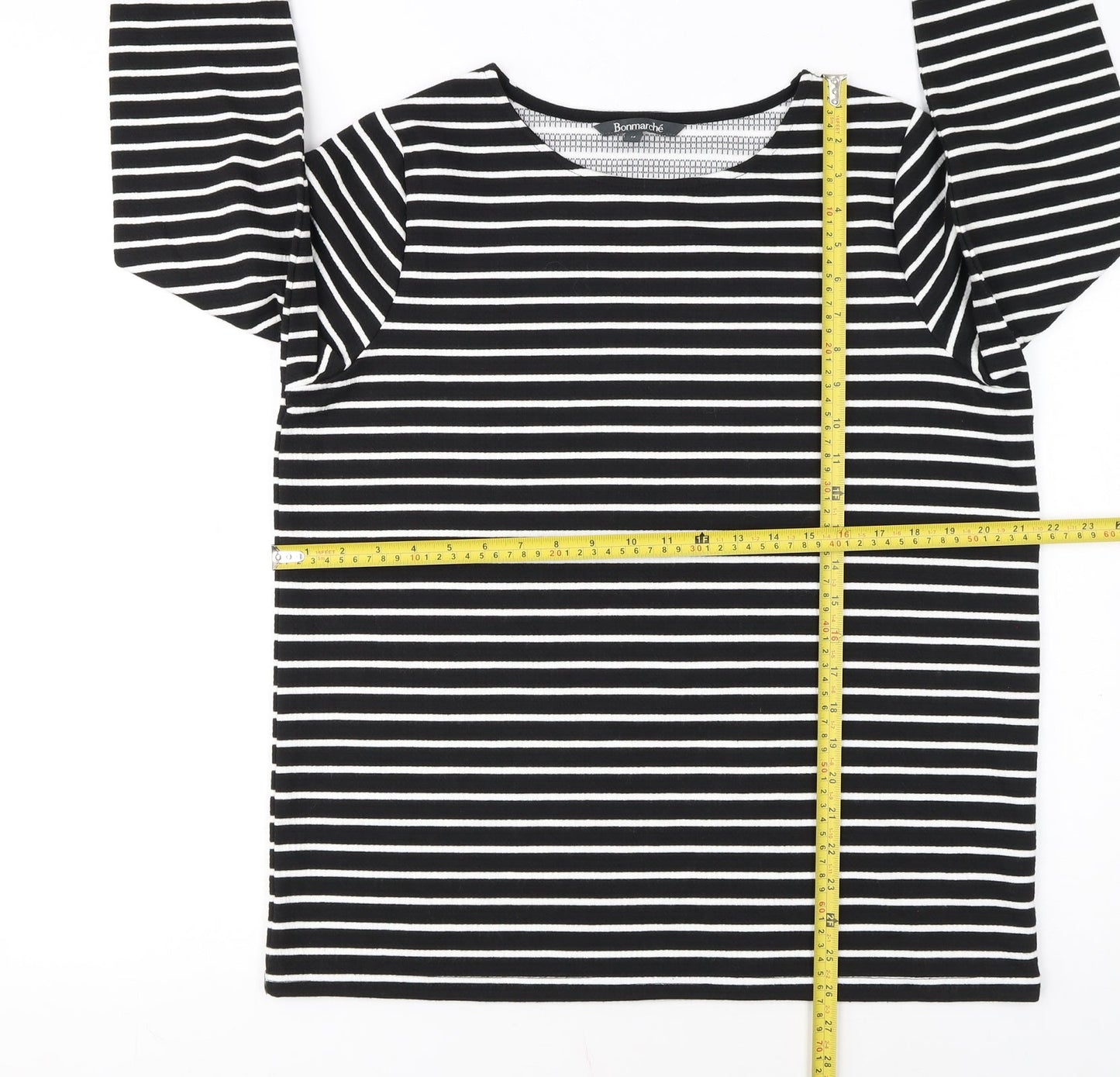 Bonmarché Women Black Striped Long Sleeve Pullover Jumper Size 14