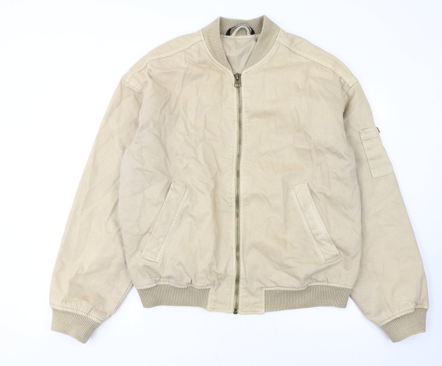 Zara Women Beige Cotton Bomber Jacket L Casual Lightweight