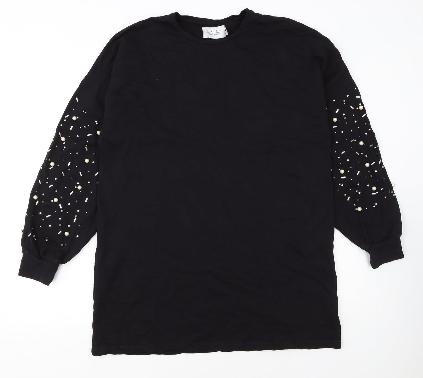 OOTD Women's Black Beaded Pullover Sweatshirt UK 14
