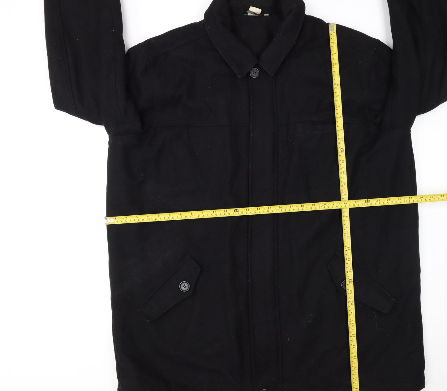 Cotton Traders Men's Black Wool Blend Mid-Length Overcoat 2XL