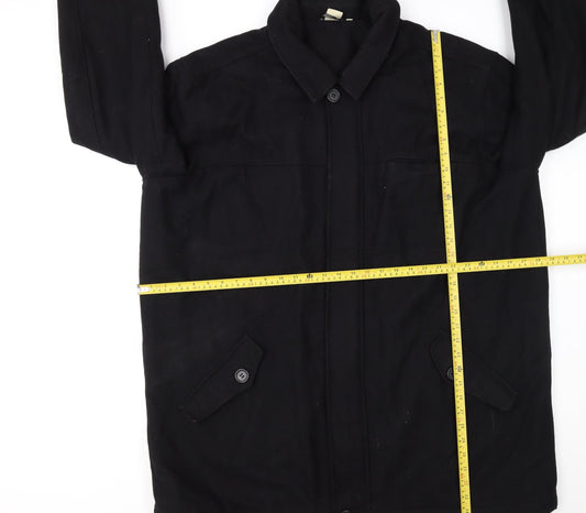 Cotton Traders Men's Black Wool Blend Mid-Length Overcoat 2XL