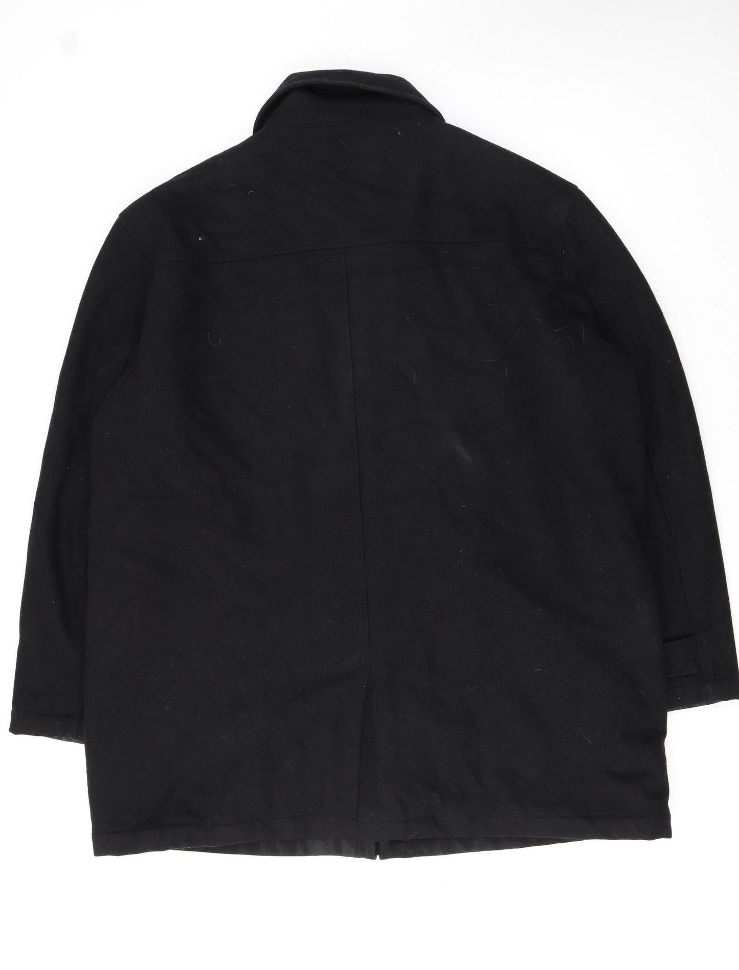 Cotton Traders Men's Black Wool Blend Mid-Length Overcoat 2XL