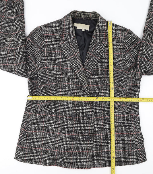 Hobbs Women Black Check Double-Breasted Wool Blazer UK 16