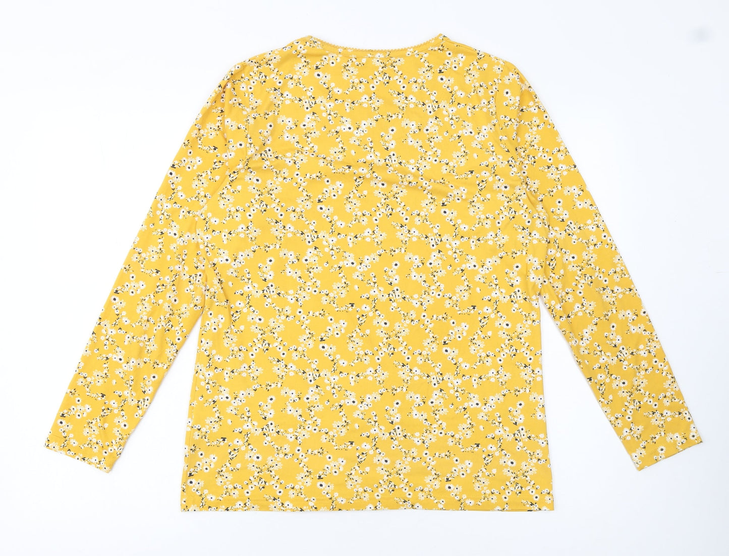 Country Rose Women Yellow Floral Long Sleeve Jersey Top M