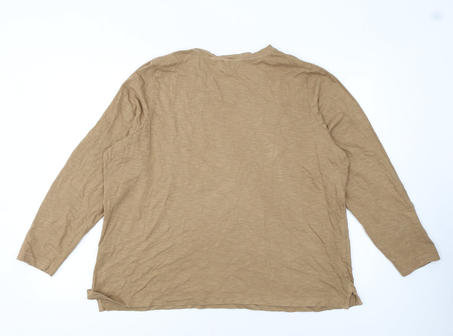 Marks and Spencer Women’s Beige Long Sleeve Cotton T-Shirt Size 22