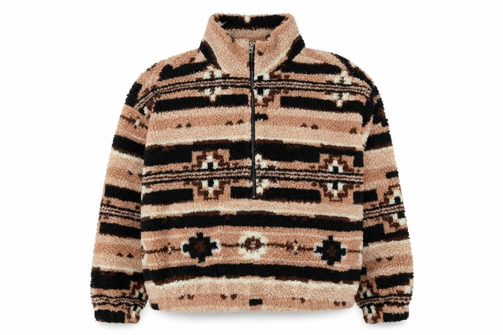 Front view of Only Women Beige Fleece Pullover Hoodie L Geometric Pattern
