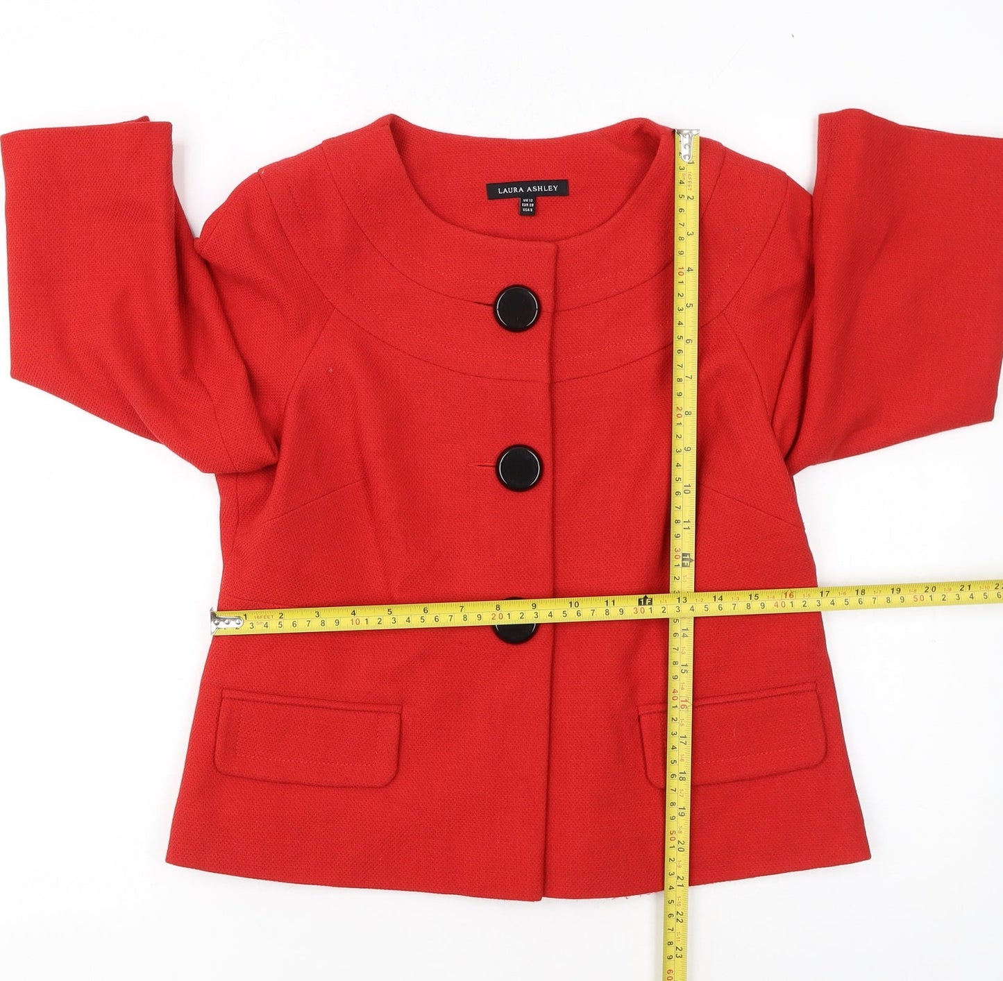 Laura Ashley Women Red Wool Blend Short Blazer Jacket Size 12
