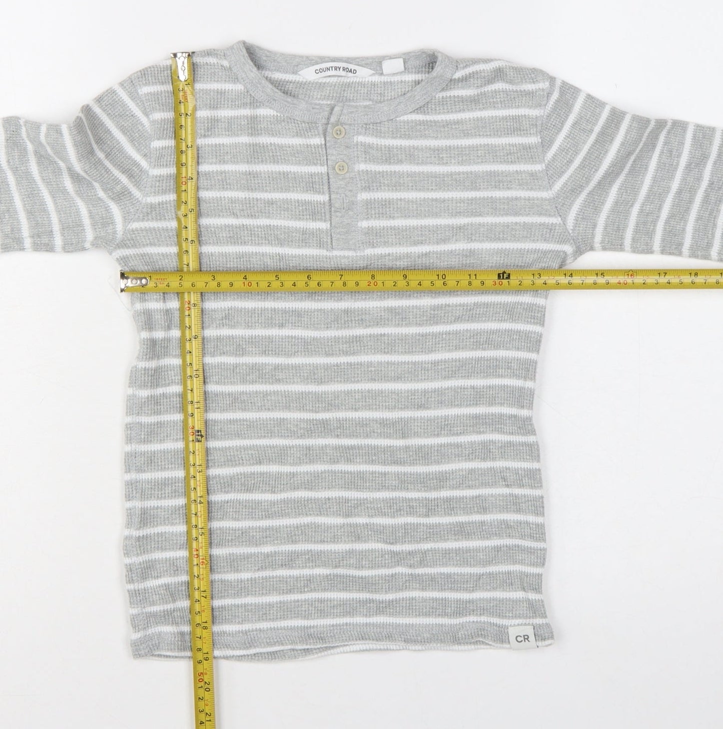 Country Road Boys Grey Striped Long Sleeve Henley T-Shirt Size 8 Years