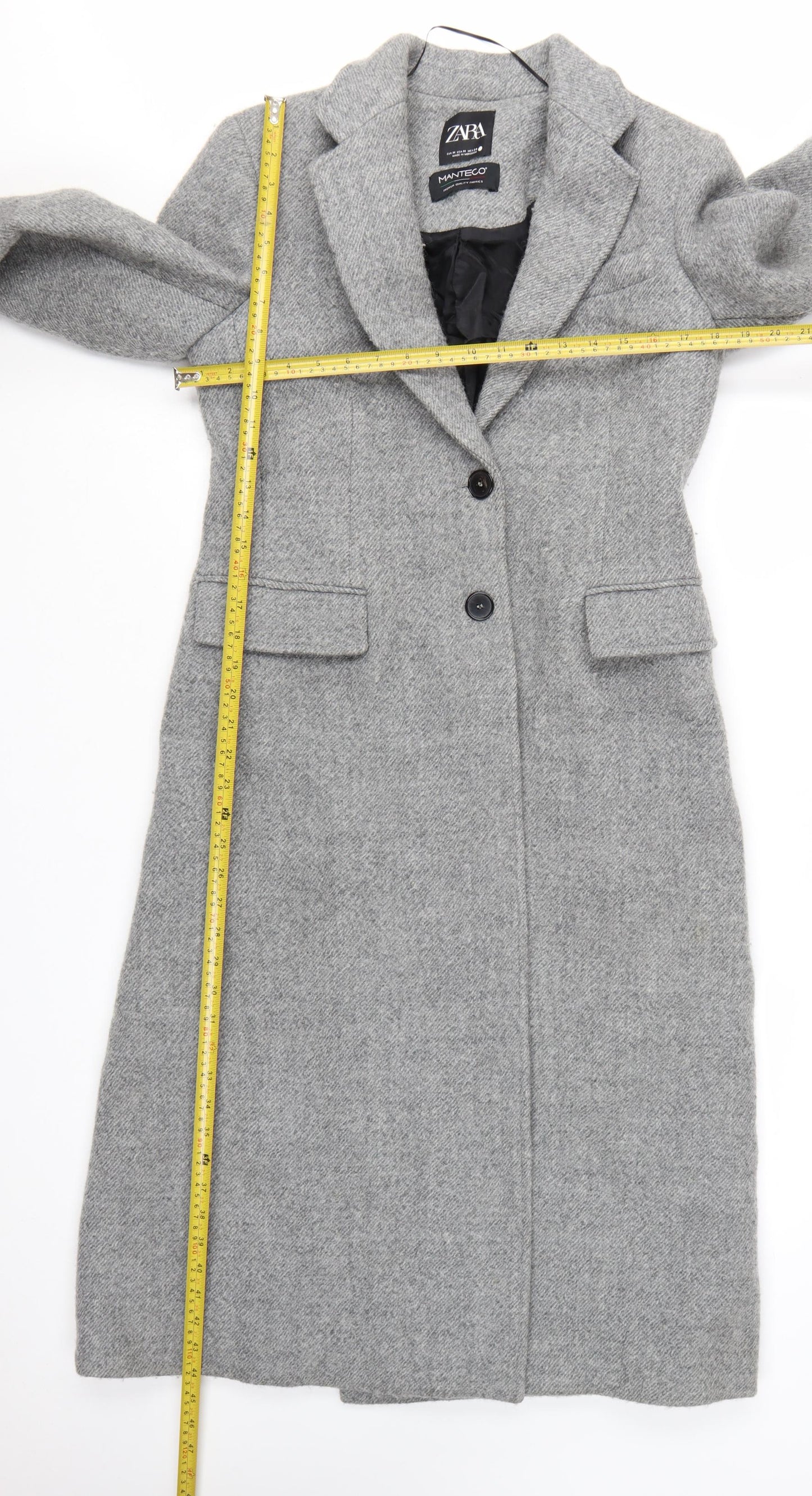 Zara Women Grey Wool Blend Long Overcoat Size 12 Classic Style