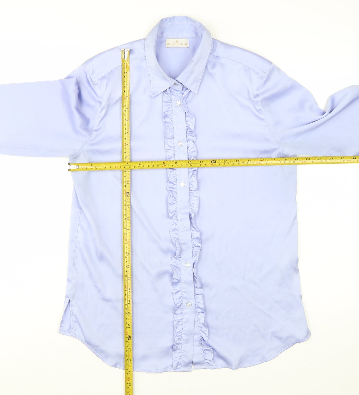 House of Bruar Women’s Blue Ruffle Long Sleeve Blouse Size 12