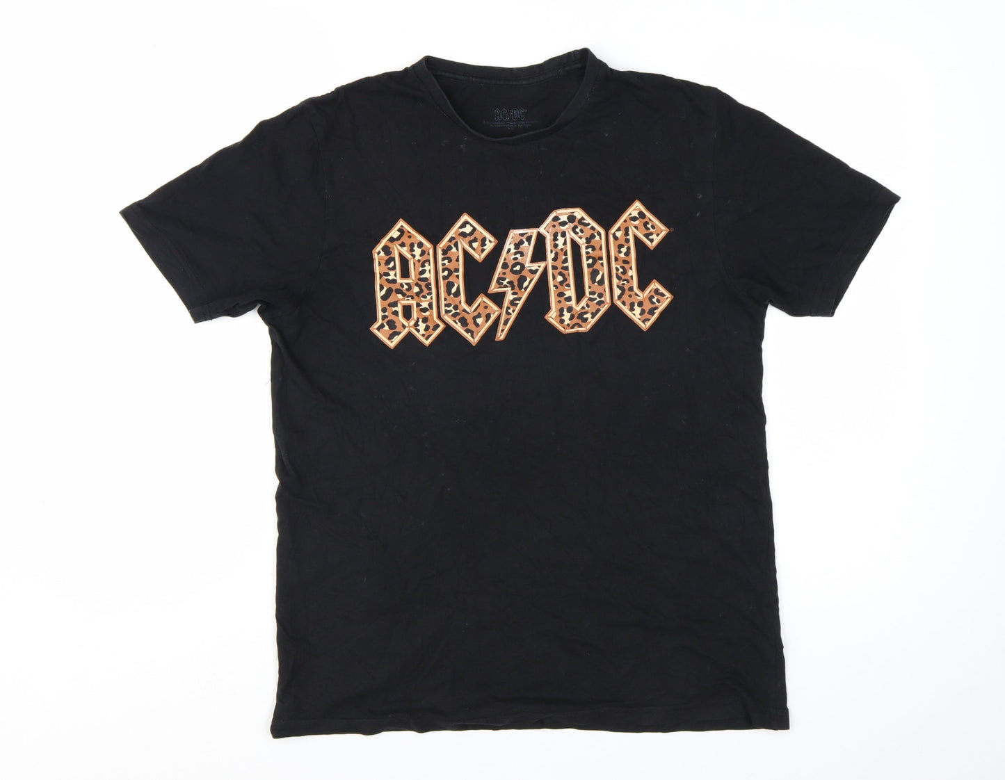 AC/DC Women's Black Leopard Print Logo Band T-Shirt Size S