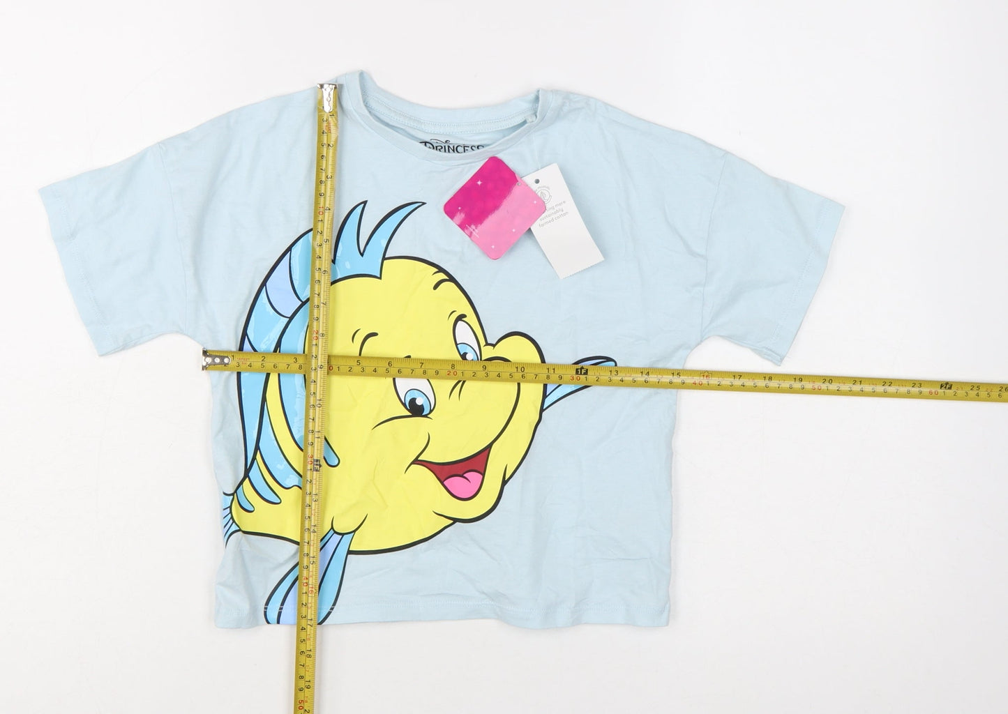 Disney Princess Girls Blue Flounder T-Shirt 8-9 Years Short Sleeve Cotton