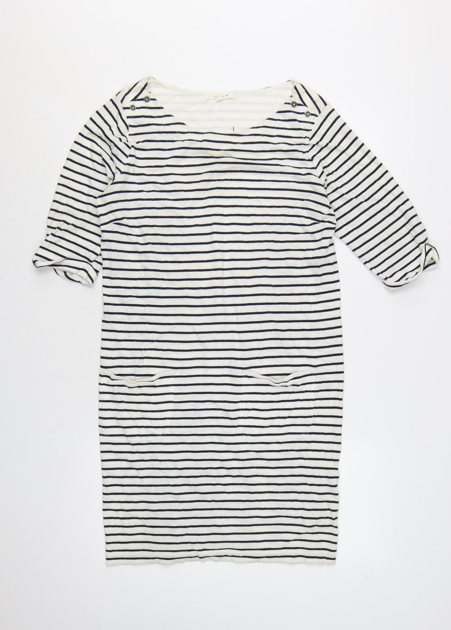 White Stuff Women's White Striped Shift Dress Size 14 Cotton