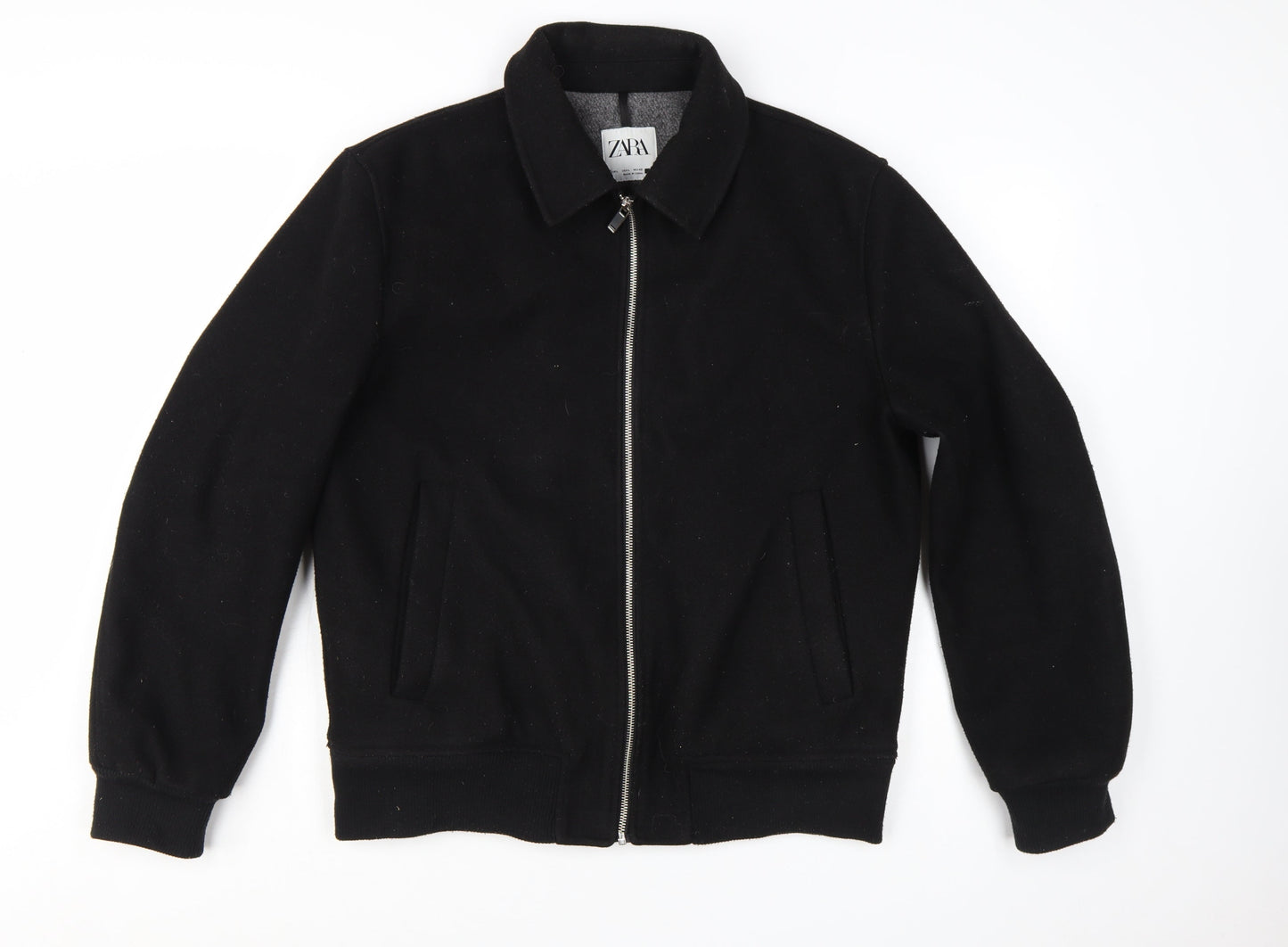 Zara Women Black L Polyester Bomber Jacket with Zip Pockets