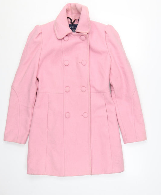 Jack Wills Women's Pink Wool Blend Mid-Length Pea Coat UK 8