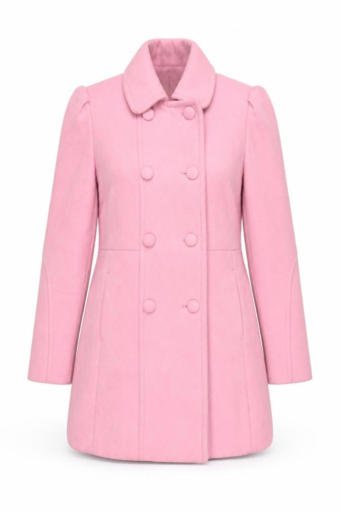 Jack Wills Women's Pink Wool Blend Mid-Length Pea Coat UK 8