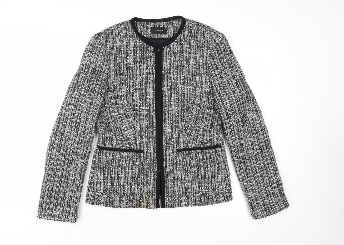 Linea Women Grey Bouclé Tweed Blazer Jacket Size 14 Wool Blend