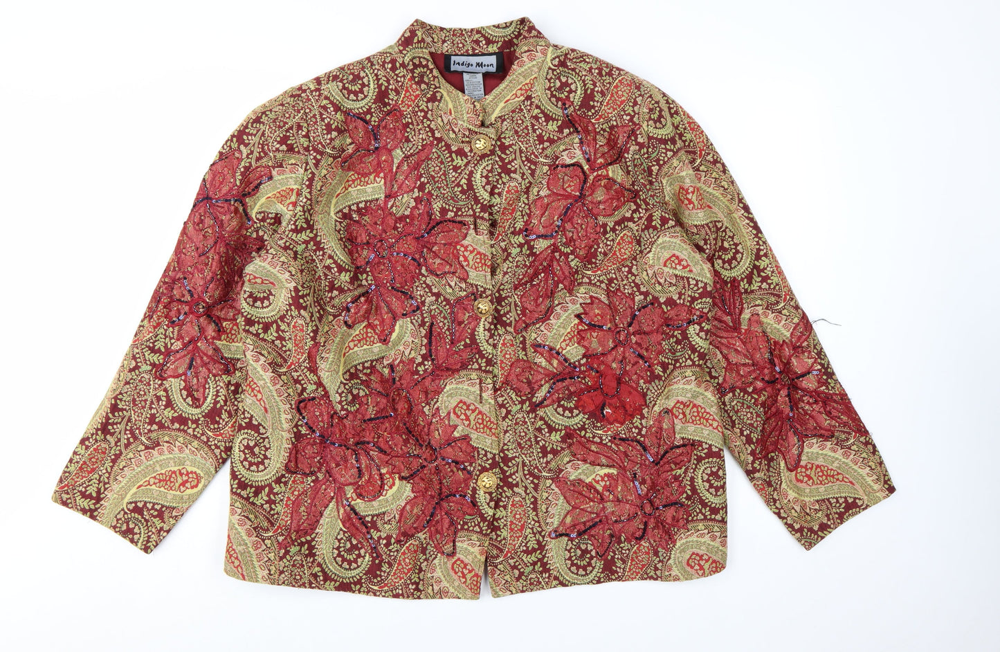 Indigo Moon Women's Red Paisley Embroidered Jacket 2XL Bohemian Style
