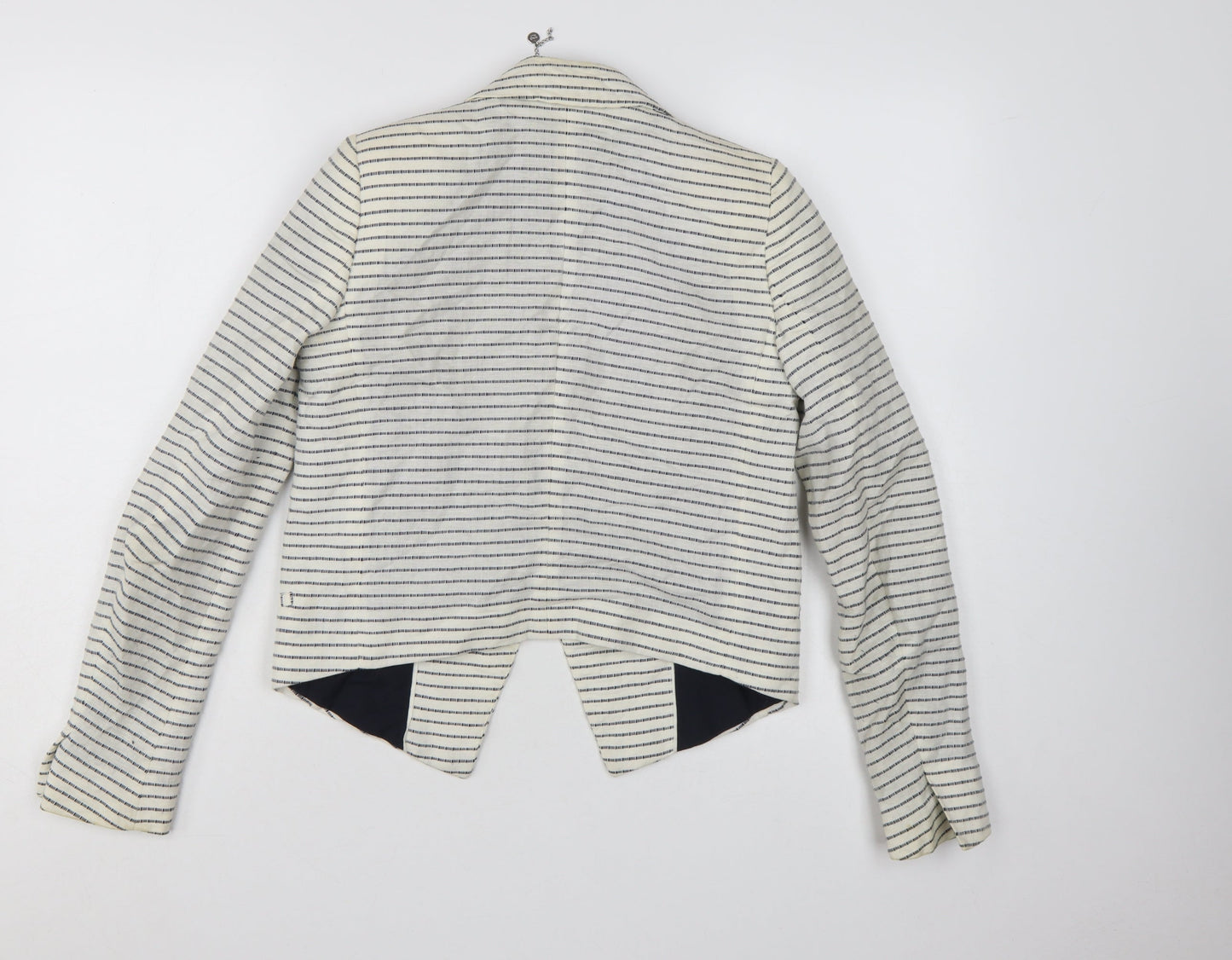 Mango Women Beige Striped Double-Breasted Blazer XS Linen Cotton