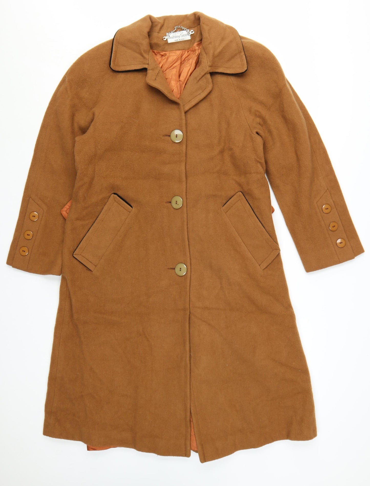 Ashley Scott Petite Women's Brown Wool Blend Long Overcoat Size 10