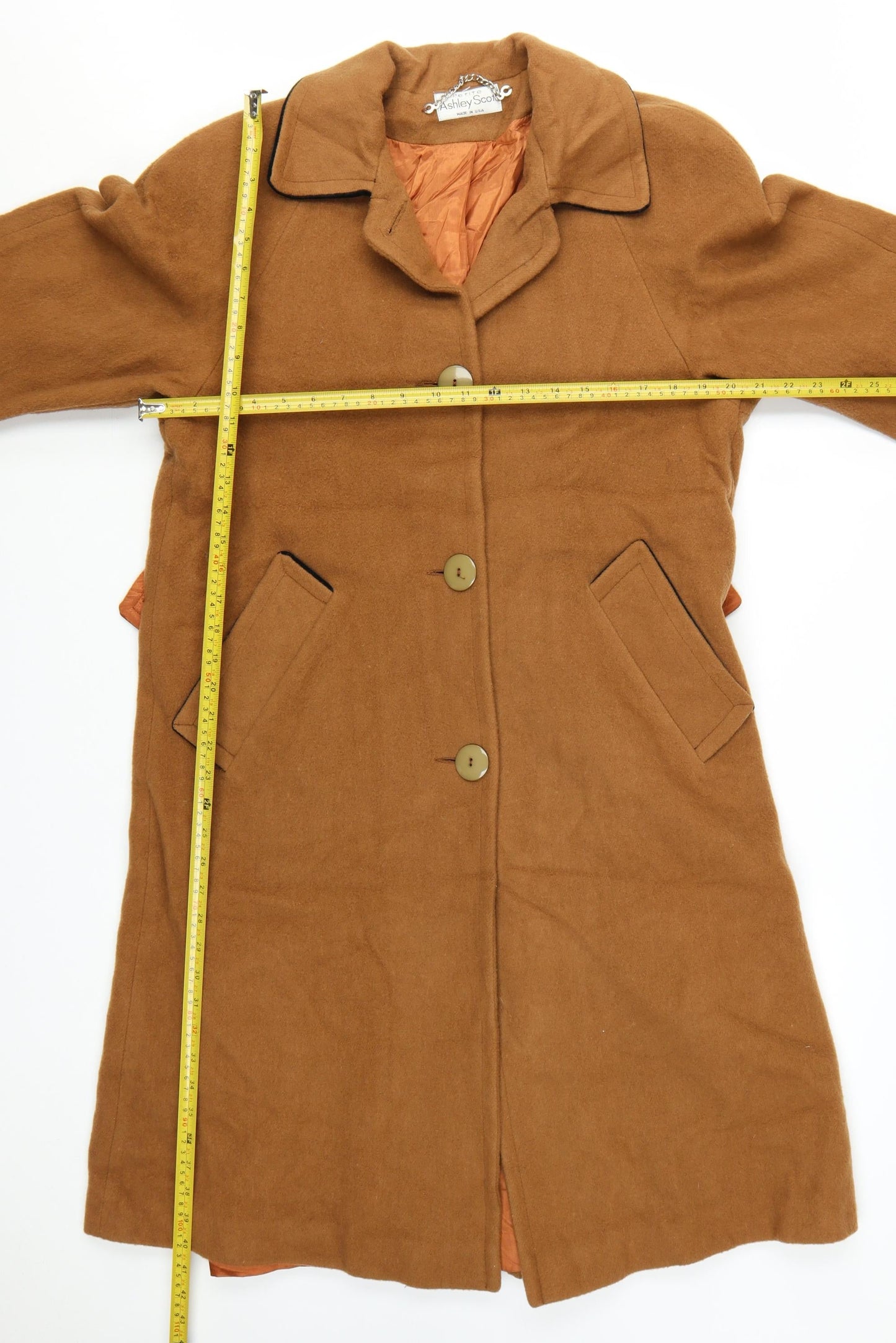 Ashley Scott Petite Women's Brown Wool Blend Long Overcoat Size 10