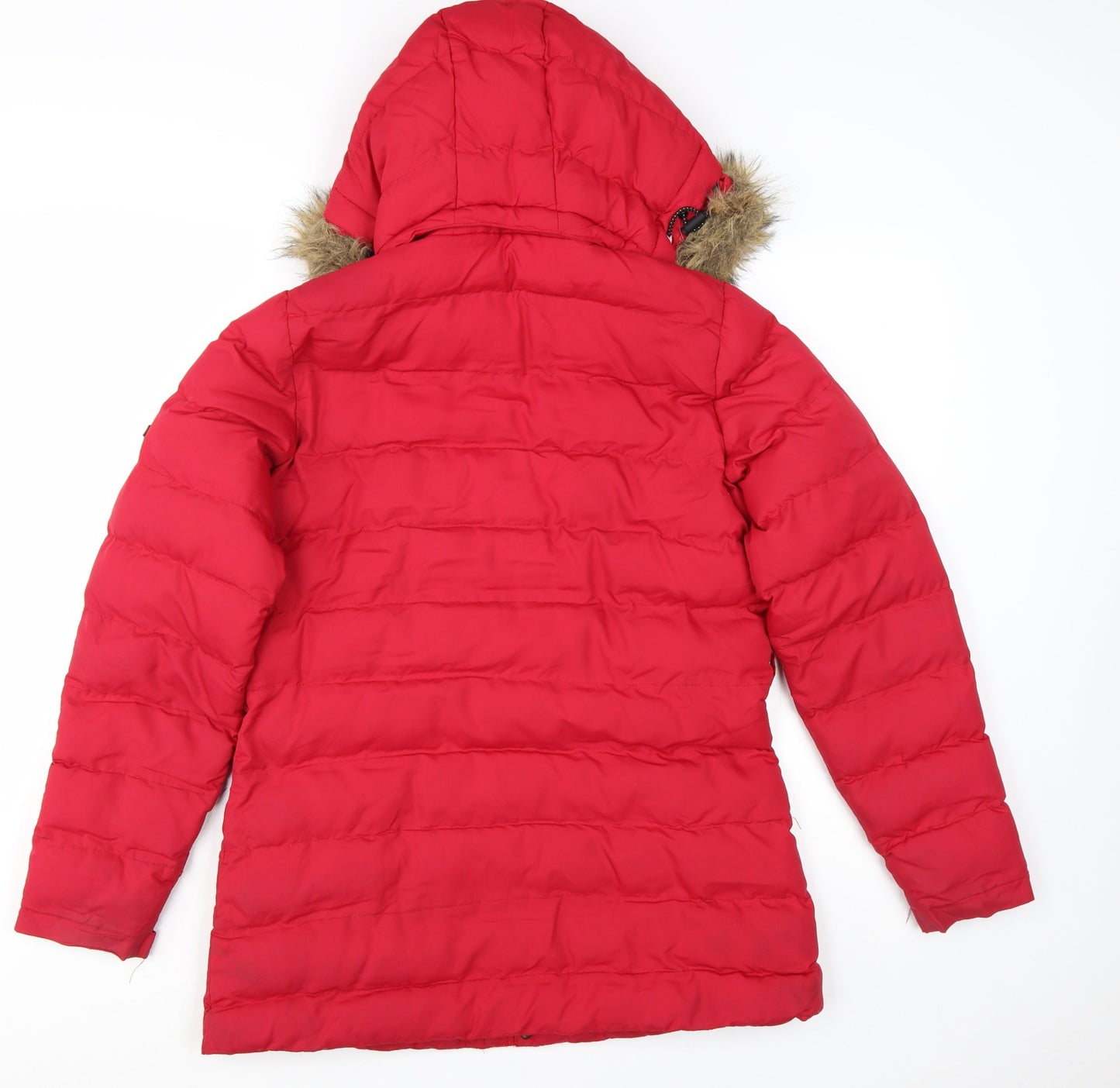TOG24 Womens Red Faux Fur Hooded Puffer Coat Size 12