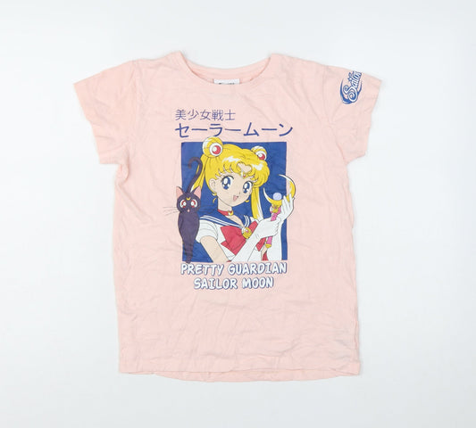 Sailor Moon Girls Pink Graphic Cotton T-Shirt Size 158 Short Sleeve Anime Top